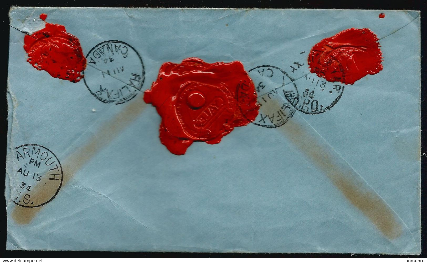 1934 Wax Seal On Bank Cover Registered 13c Loyalists/Medallion RPO CDS Halifax Nova Scotia - Postal History