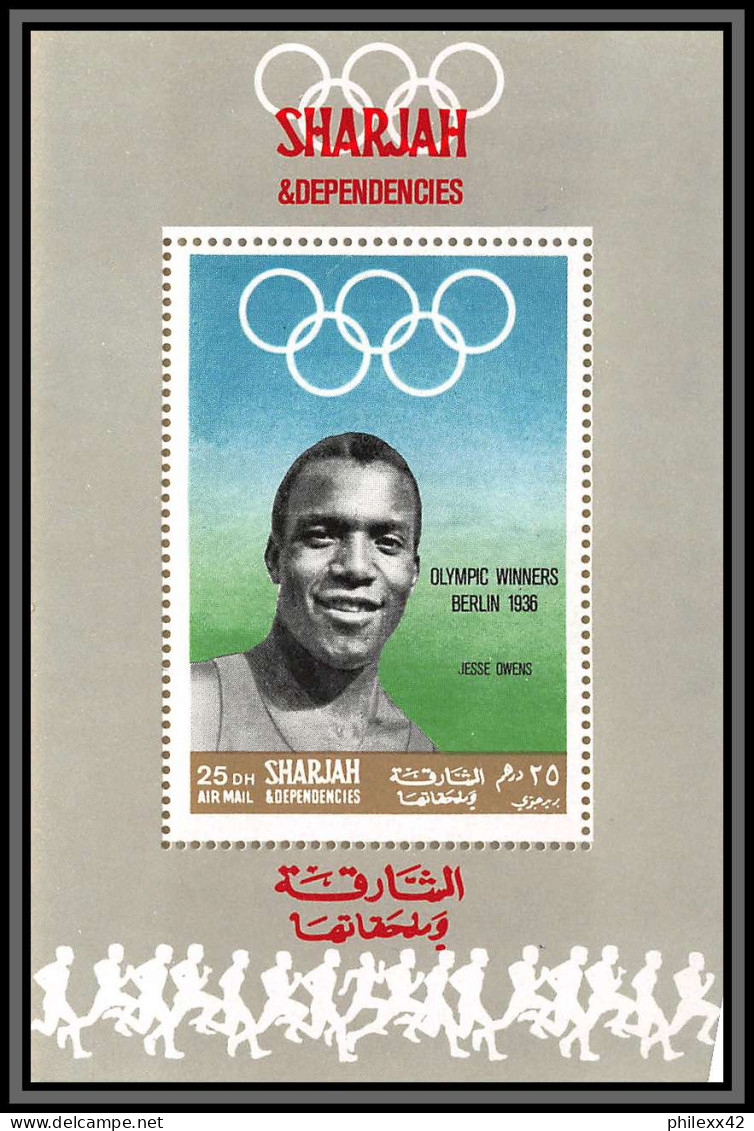 Sharjah - 2100b 510 A/B  Jesse Owens 1936 Jeux Olympiques Olympic Games ** MNH Deluxe Sheet 1968 Perf Imperf Khor Fakkan - Ete 1936: Berlin