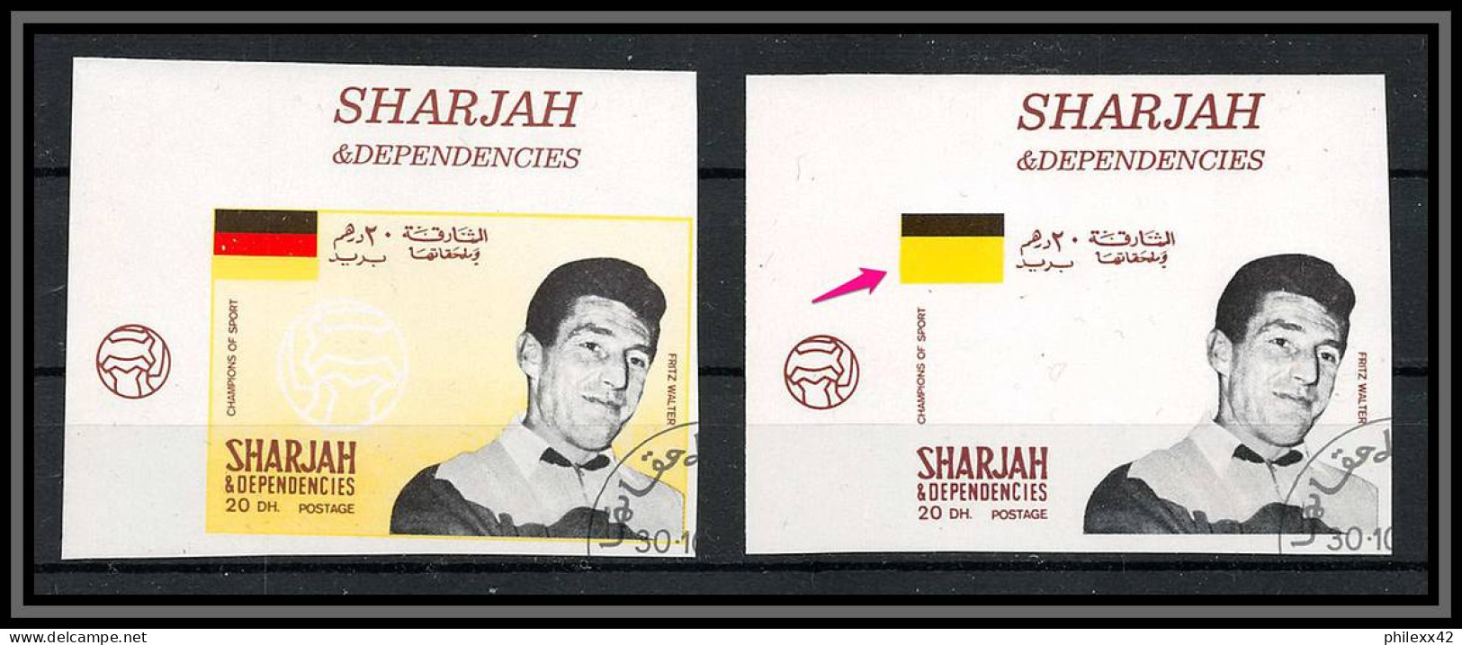 Sharjah - 2134/ N°503 Fritz Walter German Football Soccer Non Dentelé Imperf Proof Error Variété Color Missing - 1954 – Suisse