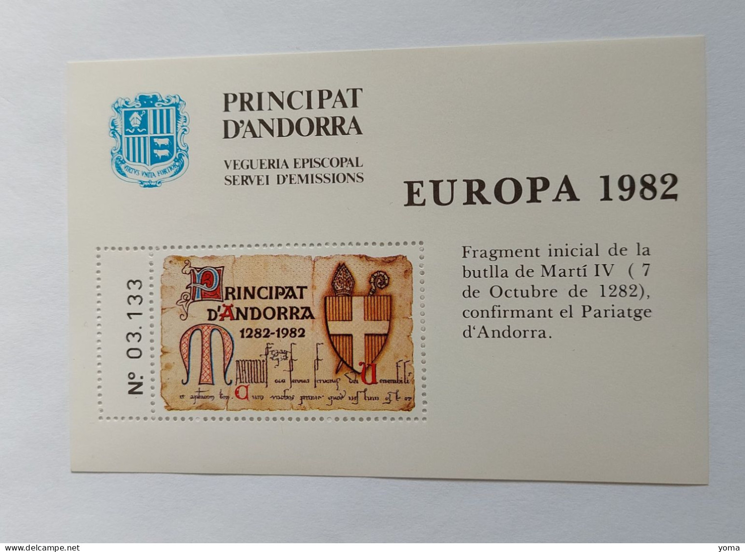 Bloc Europa 1982 - Neuf  - émis Par Souscription Réservée Aux Abonnés - Vicariato Episcopale