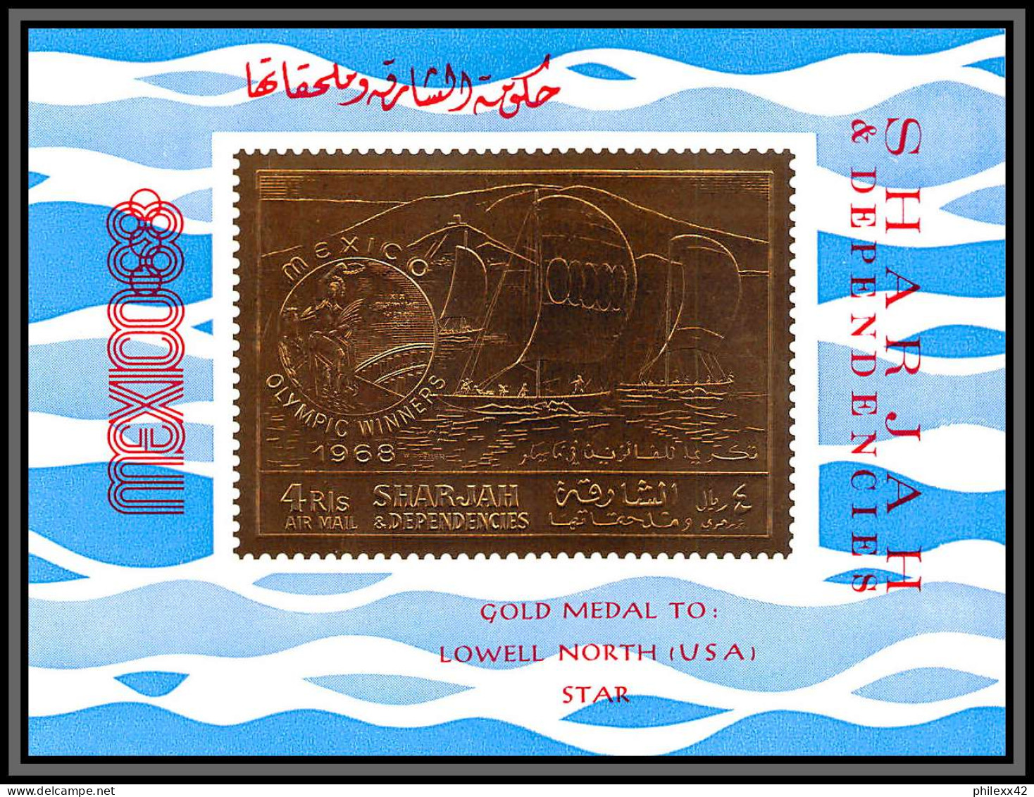 Sharjah - 2249 BF A 46 A Sailing Overprint Winners North USA  Jeux Olympiques Olympics MEXICO 1968 OR Gold 1969 ** MNH  - Sharjah