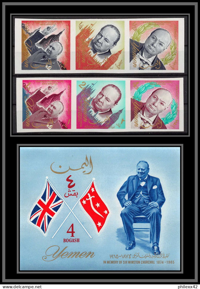 Yemen Royaume (kingdom) - 4005/ N°153/158 B + Bloc 19 Winston Churchill ** MNH 1965 Non Dentelé Imperf Cote 43 Euros - Sir Winston Churchill