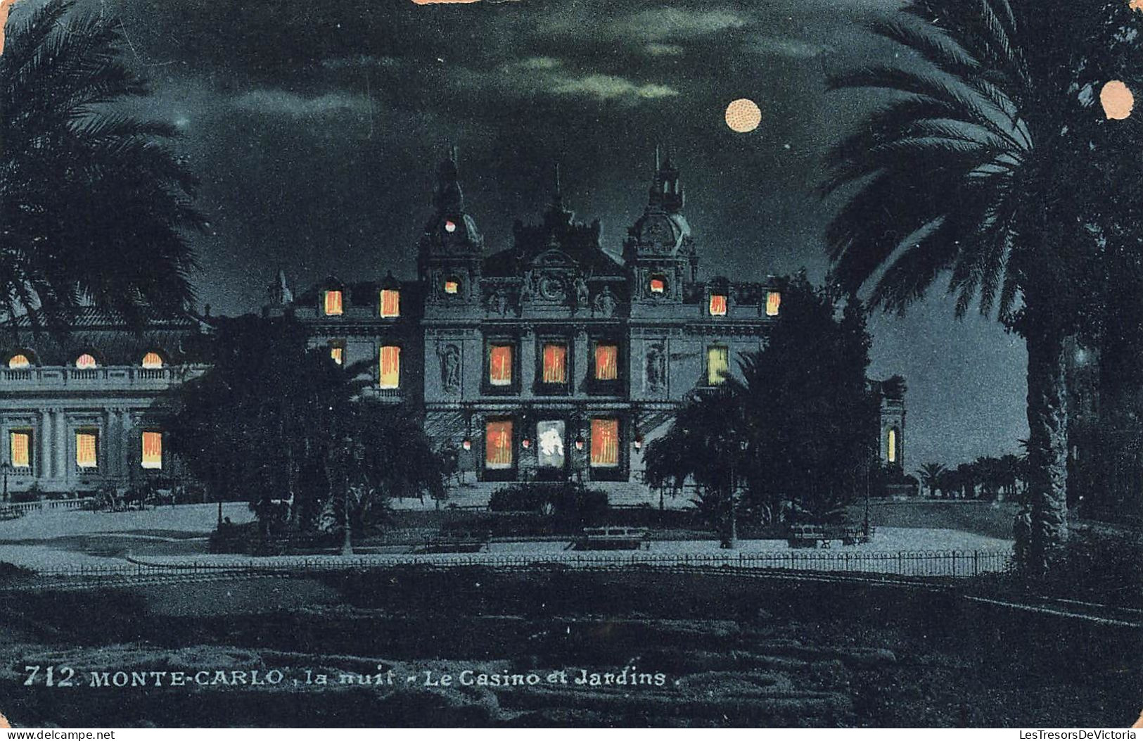 MONACO - Monte Carlo - La Nuit - Le Casino Et Jardins - Carte Postale Ancienne - Monte-Carlo