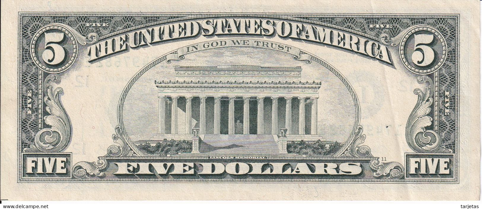 BILLETE DE ESTADOS UNIDOS DE 5 DOLLARS DEL AÑO 1988 LETRA L - SAN FRANCISCO (BANK NOTE) - Billetes De La Reserva Federal (1928-...)