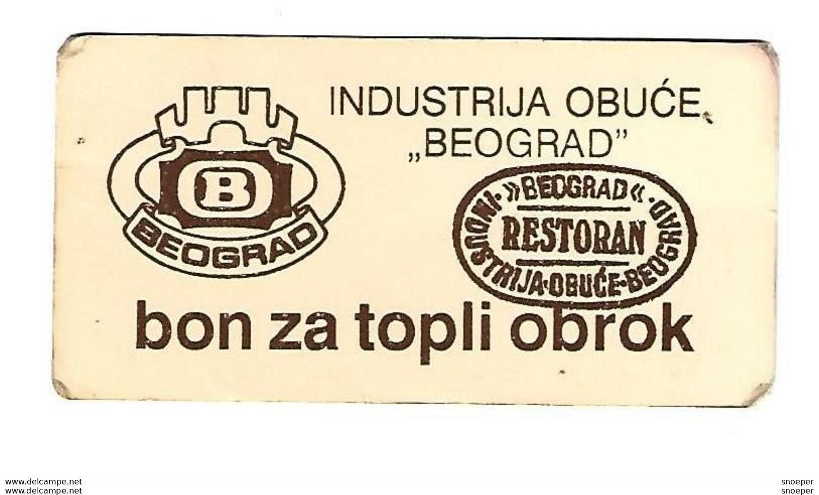 *serbia Beograd Industrie Obuce  Rstoran Hot Meal Voucher   S61 - Servië