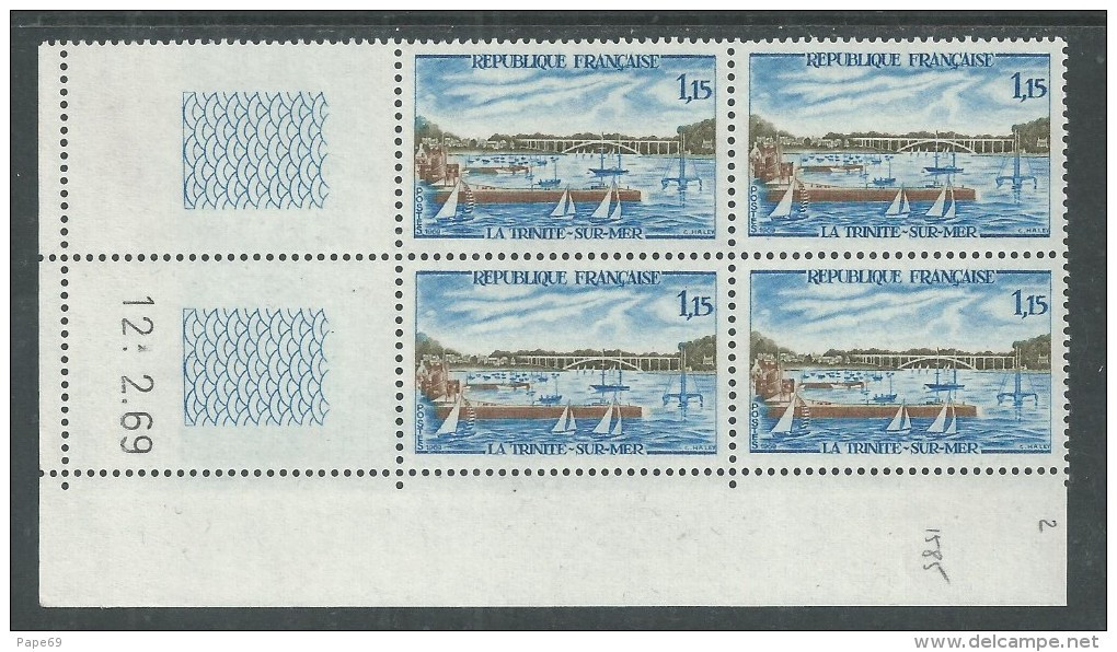 France N° 1585 XX Port De La Trinité-sur-Mer, En Bloc De 4 Coin Daté Du 12 . 2 . 69 ;   Sans Trait, Sans Charnière, TB - 1960-1969