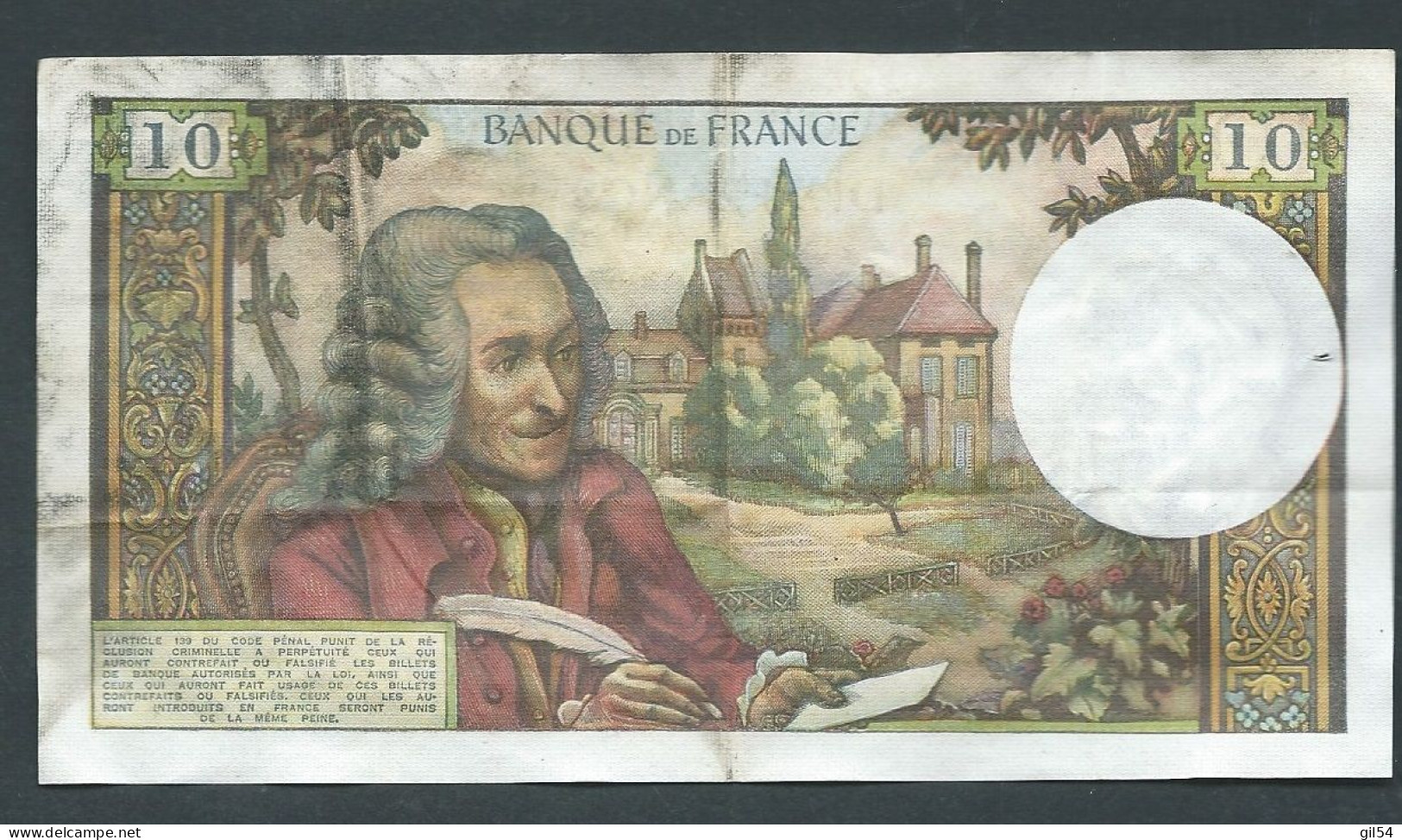 BILLET DE BANQUE Billet 10 Francs Type " Voltaire "  B.3/9/1970.B - 40376 J.611 Laura 14508 - 10 F 1963-1973 ''Voltaire''