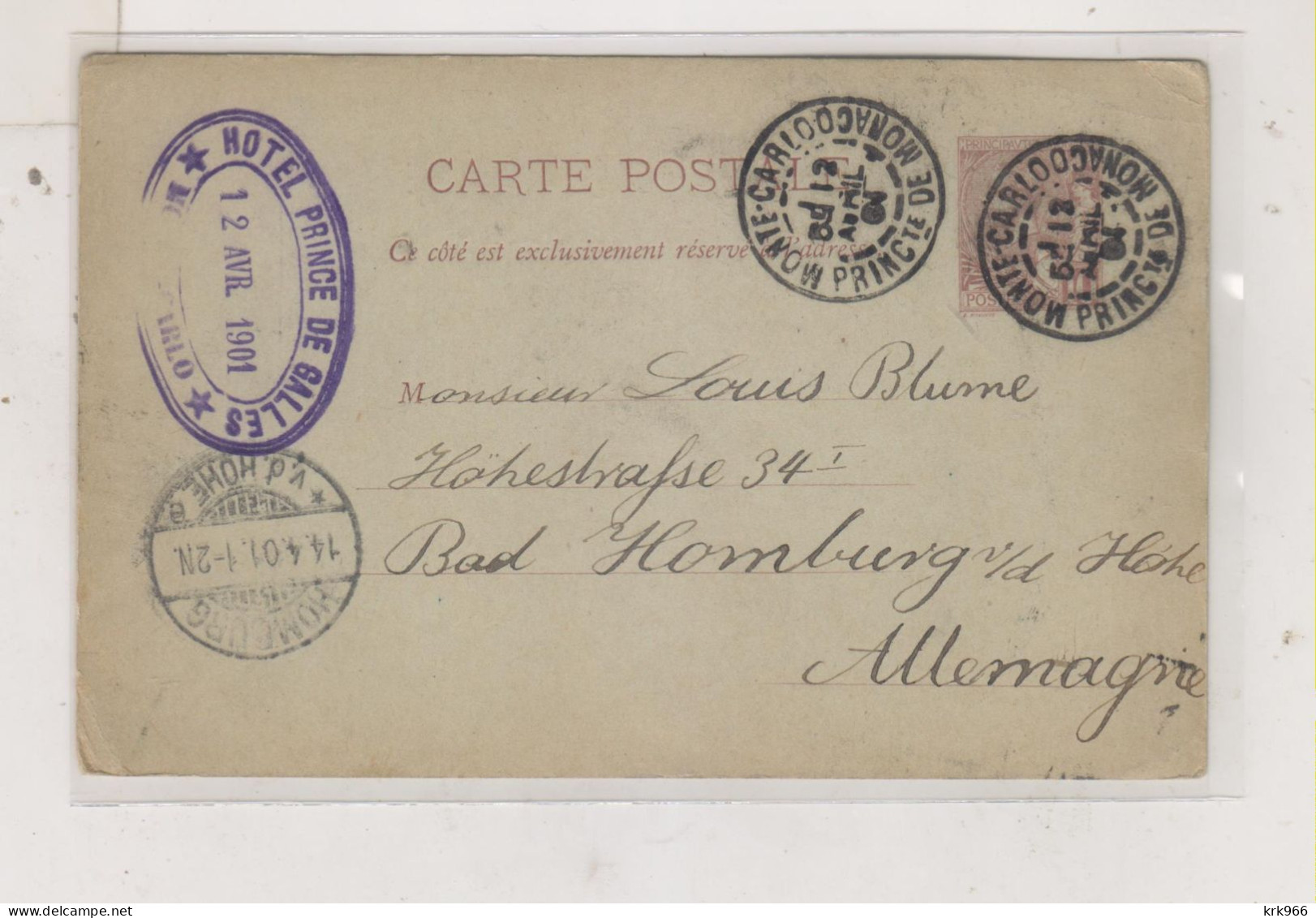 MONACO 1901 Postal Stationery To Germany - Postal Stationery