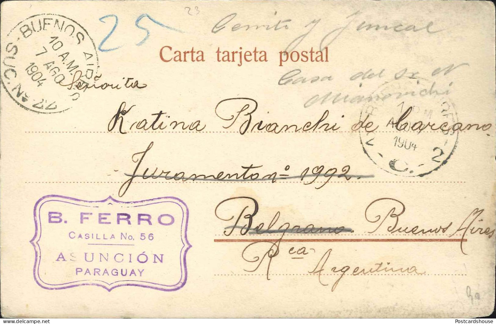 PARAGUAY UN VAPOR DE MIHANOVICH "SATURNO" 1904  PMK 1904 - Paraguay