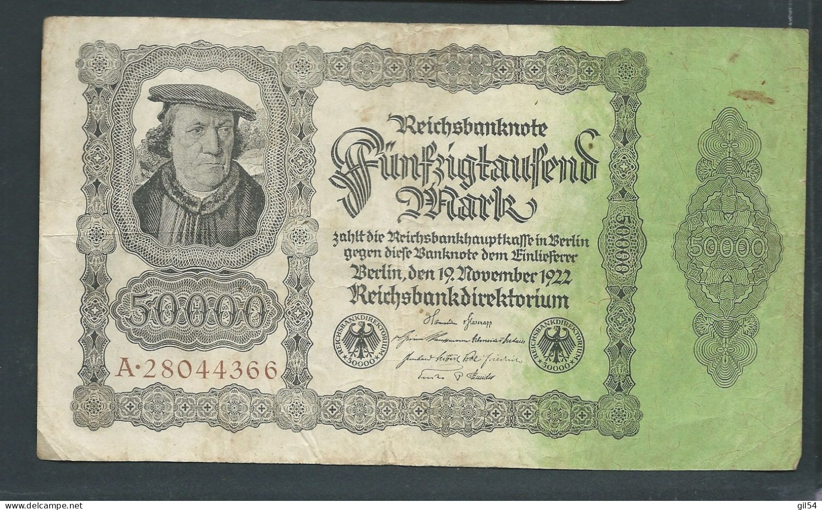 REICHBANKNOTE - 50.000 MARK . 19-11-1922 - A.28044366   Laura 14511 - 50000 Mark