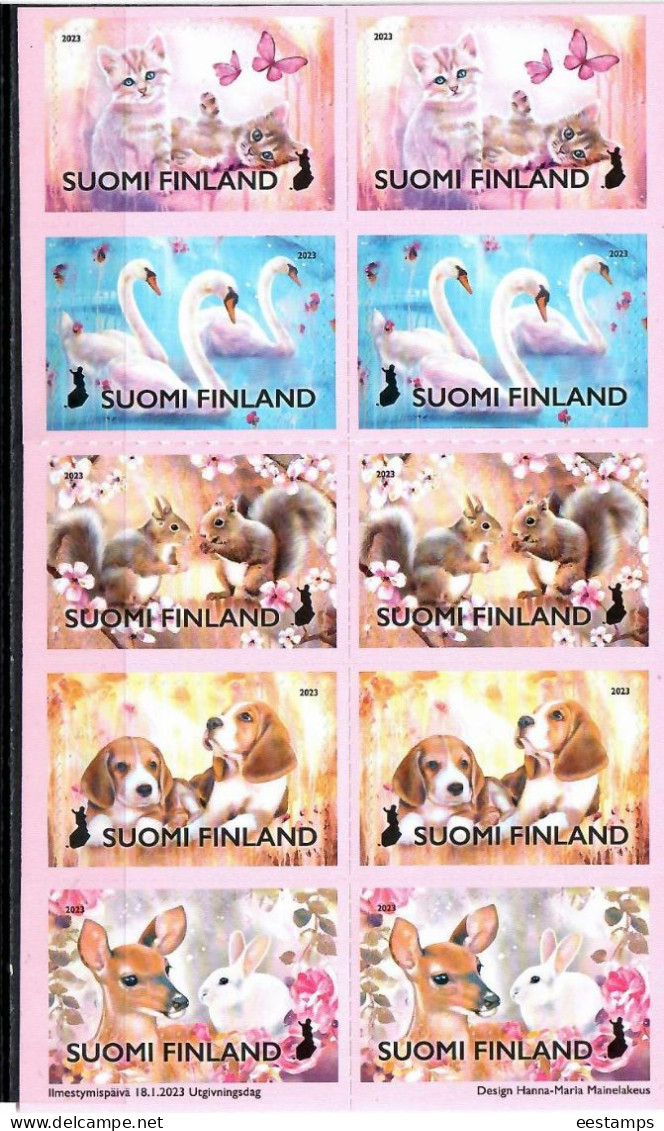 Finland  2023 . Close Friend . Dog ,Cat, Squirl ,Dear, Swan .Booklet - Ungebraucht