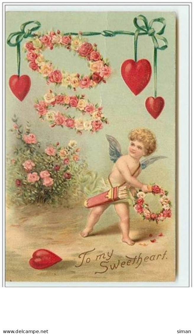 N°1043 - Carte Gaufrée - To My Sweetheart - Angelot Et Coeur - Saint-Valentin