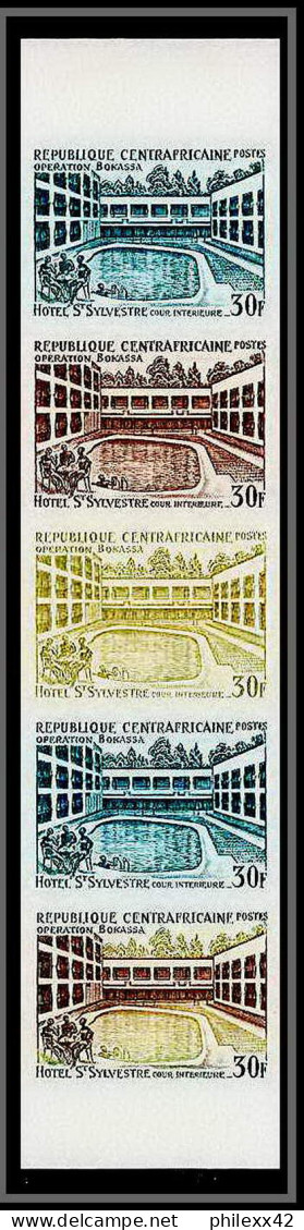 90057a République Centrafricaine Essai (color Proof) Non Dentelé N°172 Hotel Saint Sylvestre Bande De 5 - Hotels, Restaurants & Cafés