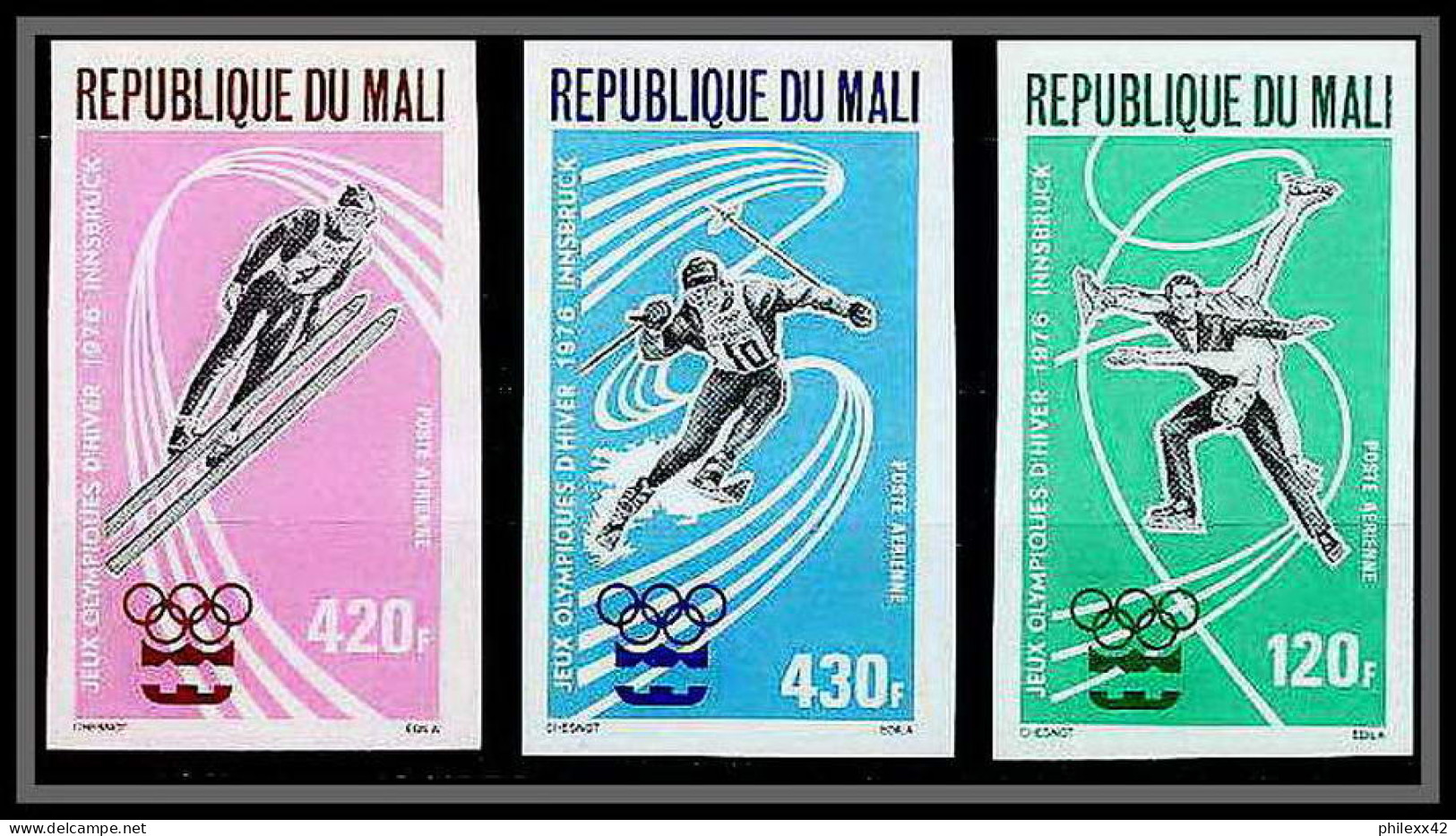 90465 Mali N°267/269 Jeux Olympiques (olympic Games) Innsbruck 76 Non Dentelé ** MNH Imperf Skating Ski - Winter 1976: Innsbruck