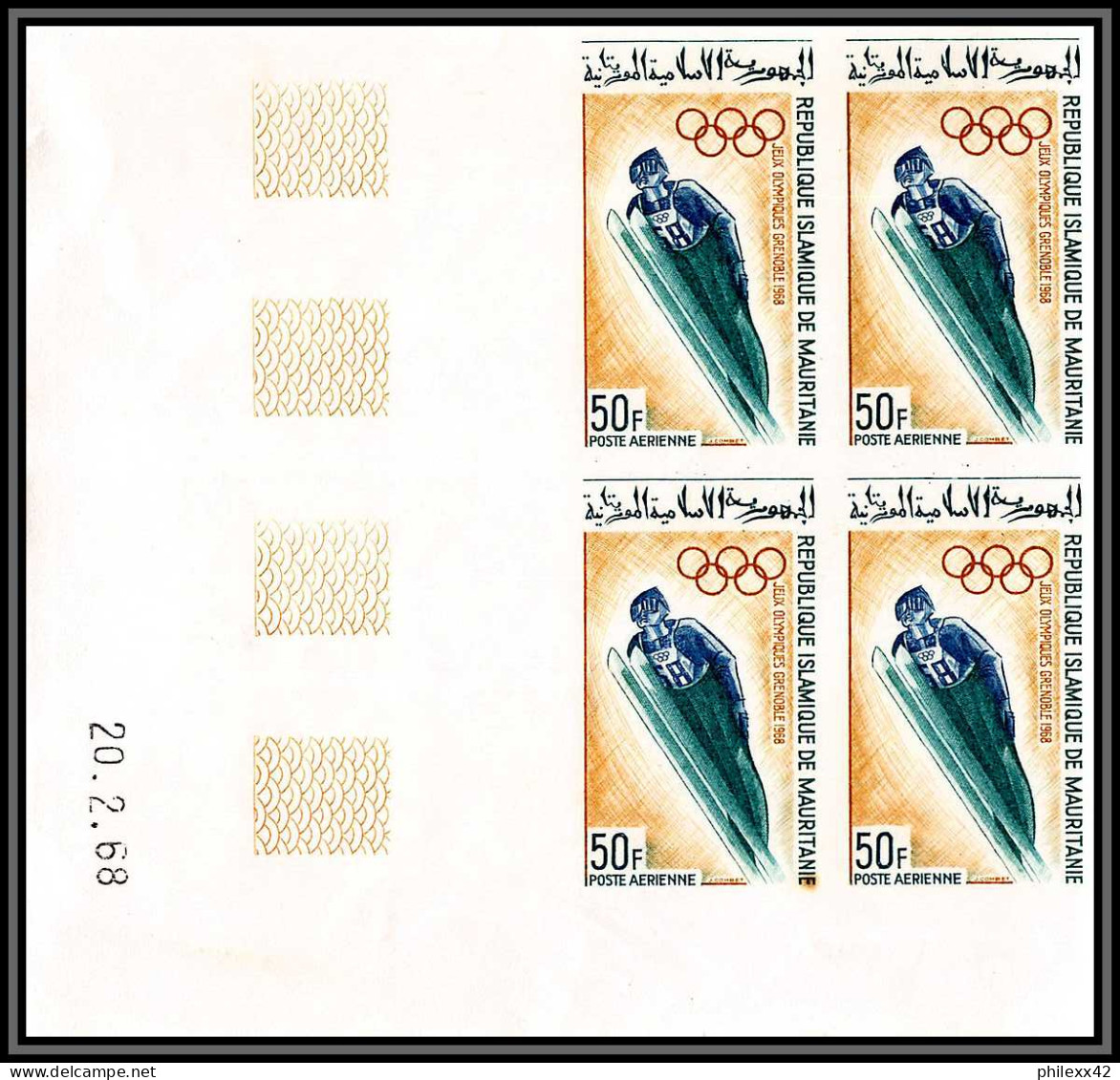 90463c Mauritanie N°73/76 Jeux Olympiques Olympic Games 1968 Mexico Grenoble Non Dentelé ** MNH Imperf Coin Daté - Winter 1968: Grenoble