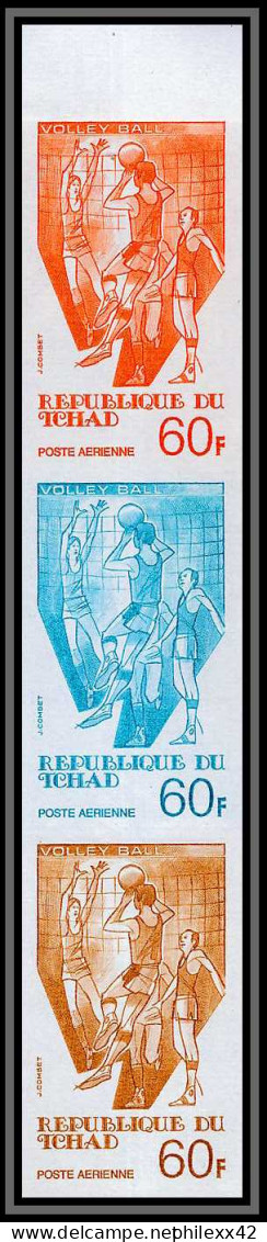 90468e Tchad MNH N°209 Volley Ball Essai Proof Non Dentelé Imperf ** Bande 3 Strip Multicolore - Volley-Ball