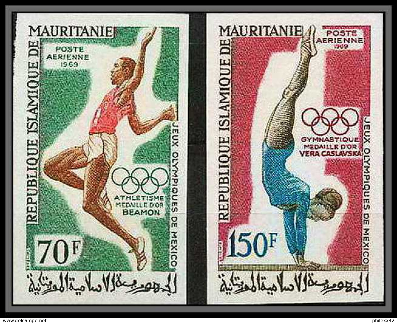 90492 Mauritanie N°91/92 Beamon Long Jump Caslavska Jeux Olympiques Olympic Games Mexico 1968 Non Dentelé Imperf MNH ** - Gymnastics
