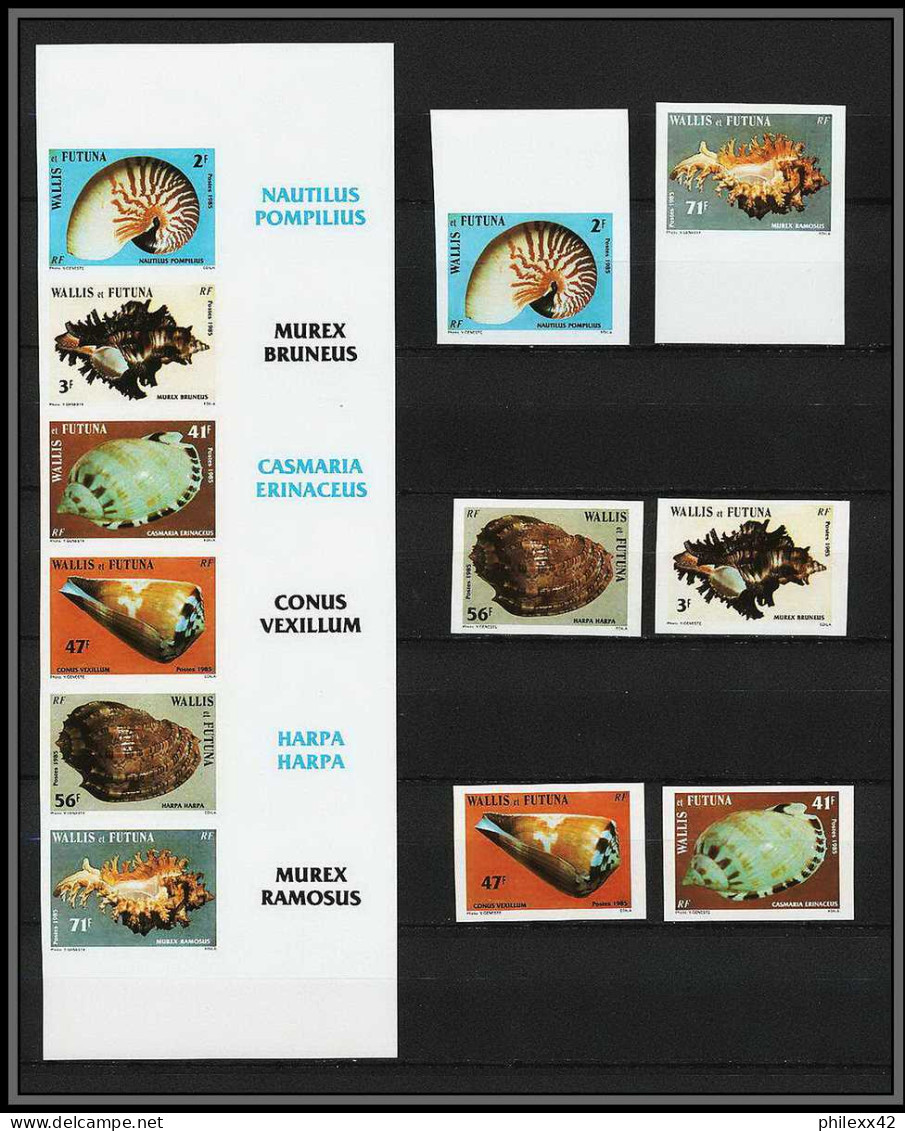 90524b Wallis Et Futuna N°323/328 Coquillages Shellfish Sea Shell Shells Non Dentelé Imperf + Tirage Carton Perfect Set  - Geschnittene, Druckproben Und Abarten