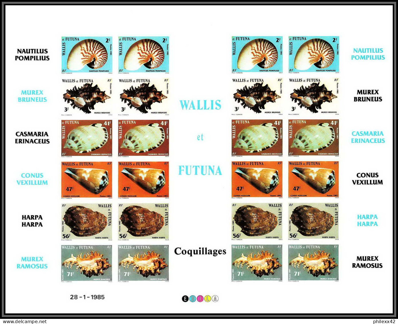 90526a Wallis Et Futuna N°323/328 Coquillages Shellfish Shell Shells Feuille Sheet Non Dentelé ** MNH Imperf  - Non Dentellati, Prove E Varietà