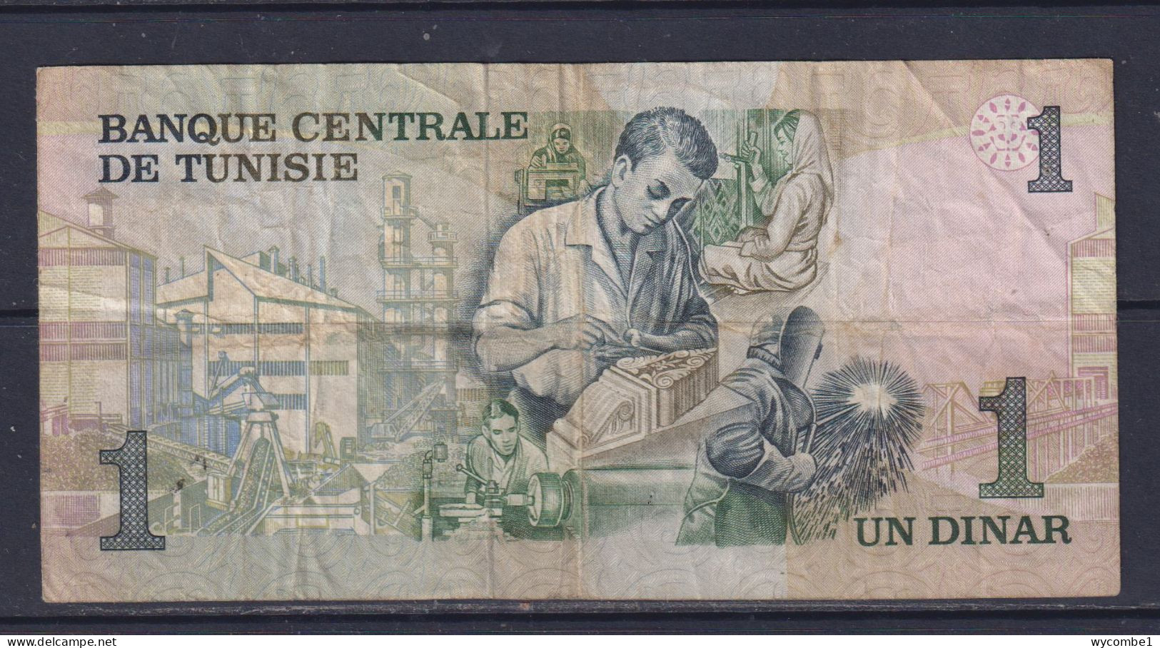 TUNISIA  -  1973 1 Dinar Circulated Banknote As Scans - Tunisia