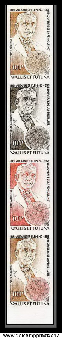 90600f Wallis Et Futuna N°105 Fleming Pénicilline Penicillium Essai Proof Non Dentelé Imperf ** MNH Bande 4 Strip - Non Dentelés, épreuves & Variétés