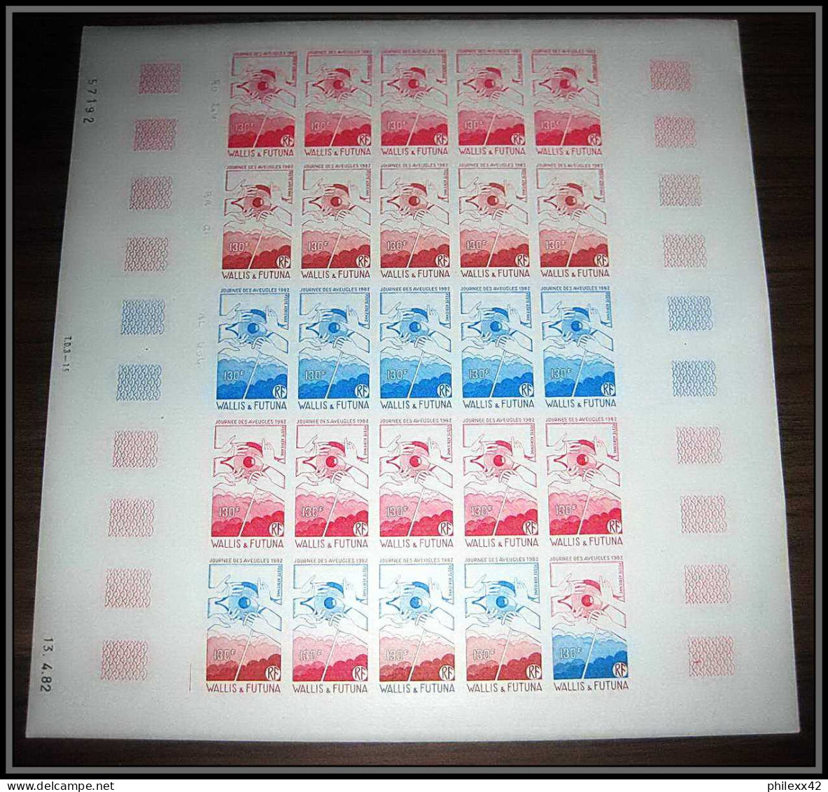 90625 Wallis Et Futuna N°120 Aveugles Aveugle Blind Essai Proof Non Dentelé Imperf ** MNH Feuille Sheet Planche - Non Dentellati, Prove E Varietà