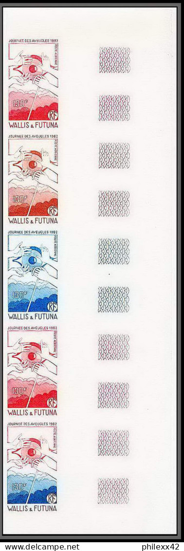 90628b Wallis Et Futuna N°120 Aveugles Aveugle Blind Bande 5 Strip Essai Proof Non Dentelé Imperf ** MNH  - Non Dentelés, épreuves & Variétés