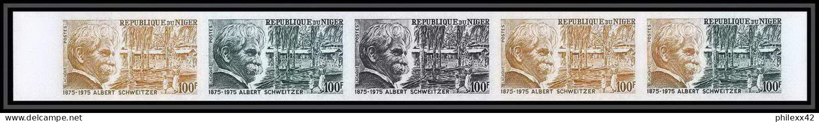 90688b NIGER N° 327 Albert Schweitzer Prix Nobel Essai Proof Non Dentelé Imperf ** MNH Bande 5 Strip - Albert Schweitzer