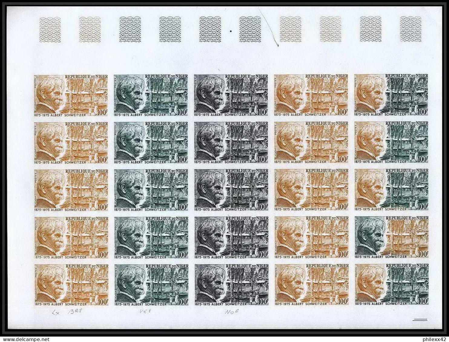 90688 NIGER N° 327 Albert Schweitzer Prix Nobel Essai Proof Non Dentelé Imperf ** MNH Feuille Sheet Planche - Albert Schweitzer