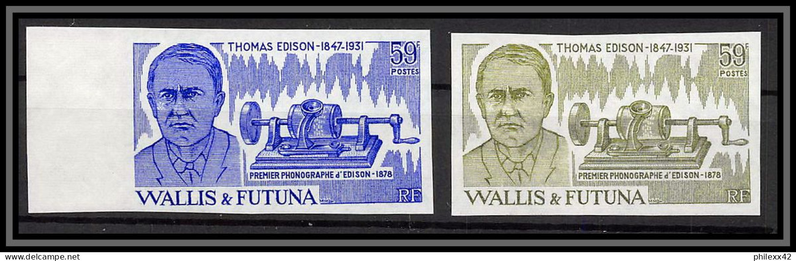 90765e Wallis Et Futuna Et Futuna N° 275 Edison Télégraphe Télégraph Essai Non Dentelé Imperf ** MNH Lot 2 Couleurs - Geschnittene, Druckproben Und Abarten