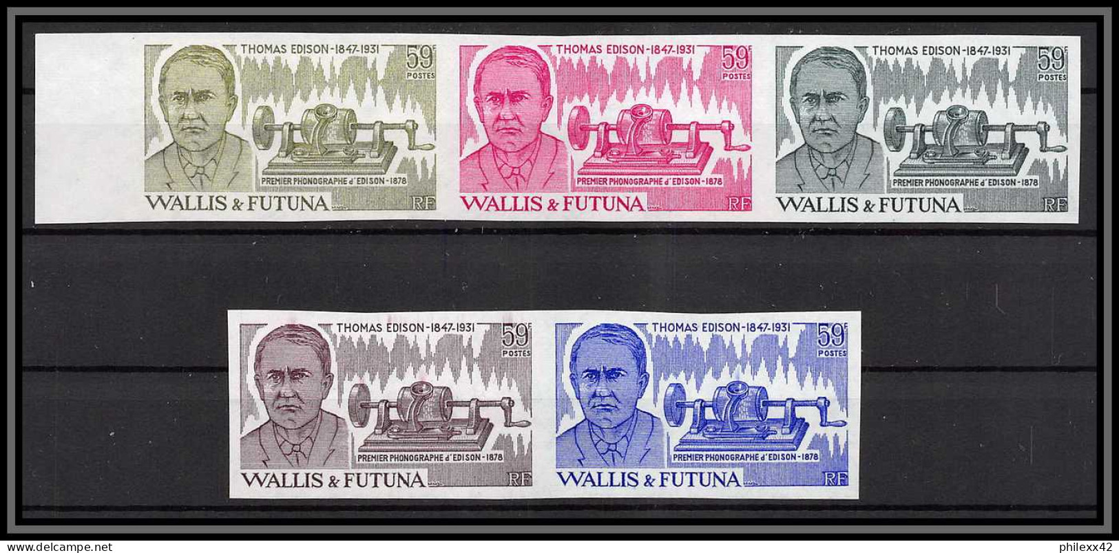 90765d Wallis Et Futuna Et Futuna N° 275 T Edison Télégraphe Télégraph Essai Non Dentelé Imperf ** MNH Lot 5 Couleurs  - Imperforates, Proofs & Errors