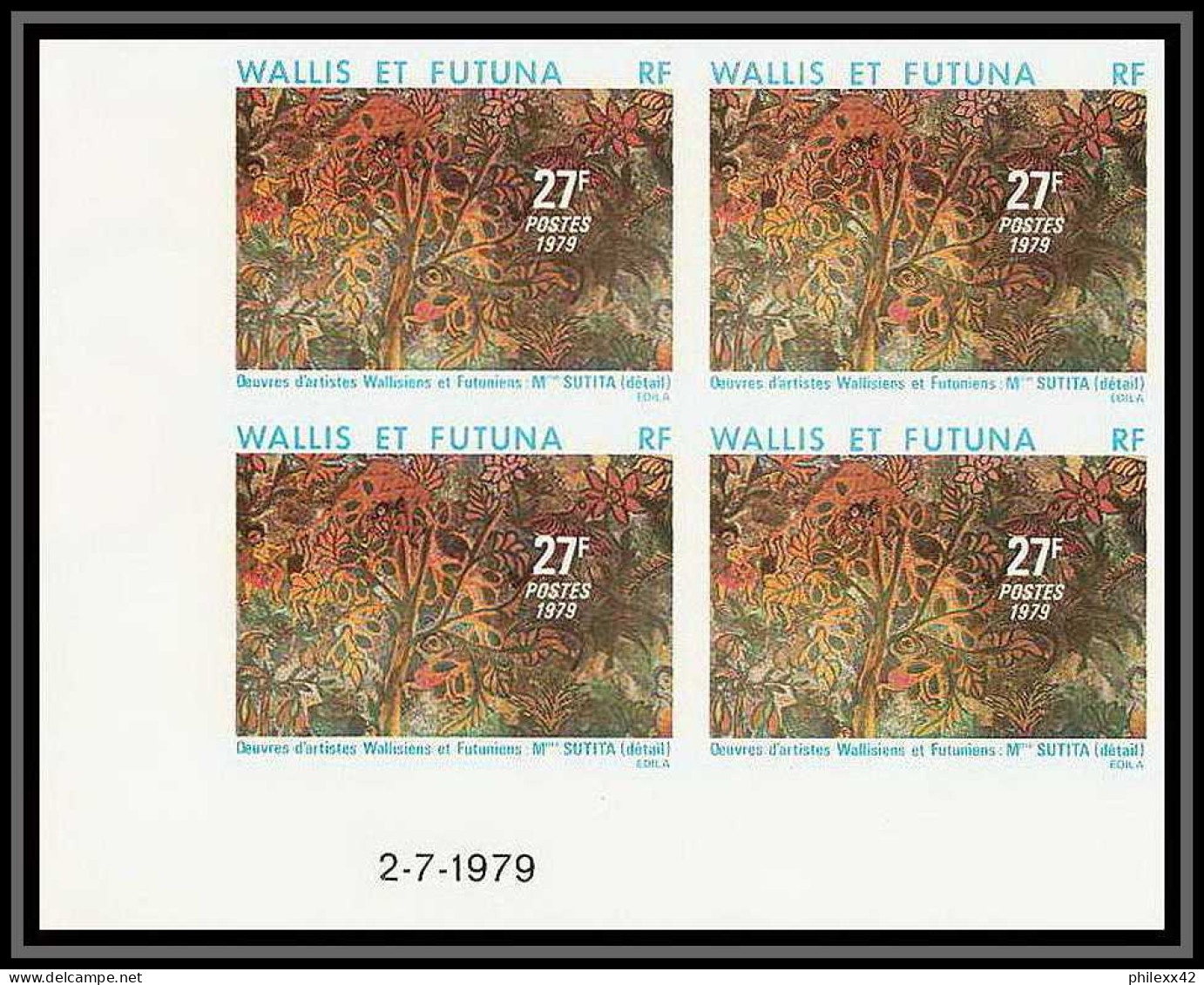 90860 Wallis Et Futuna Futuna N°245/247 Sutita Pilioko Tableau Painting Bloc 4 Coin Daté Non Dentelé Imperf ** MNH - Imperforates, Proofs & Errors