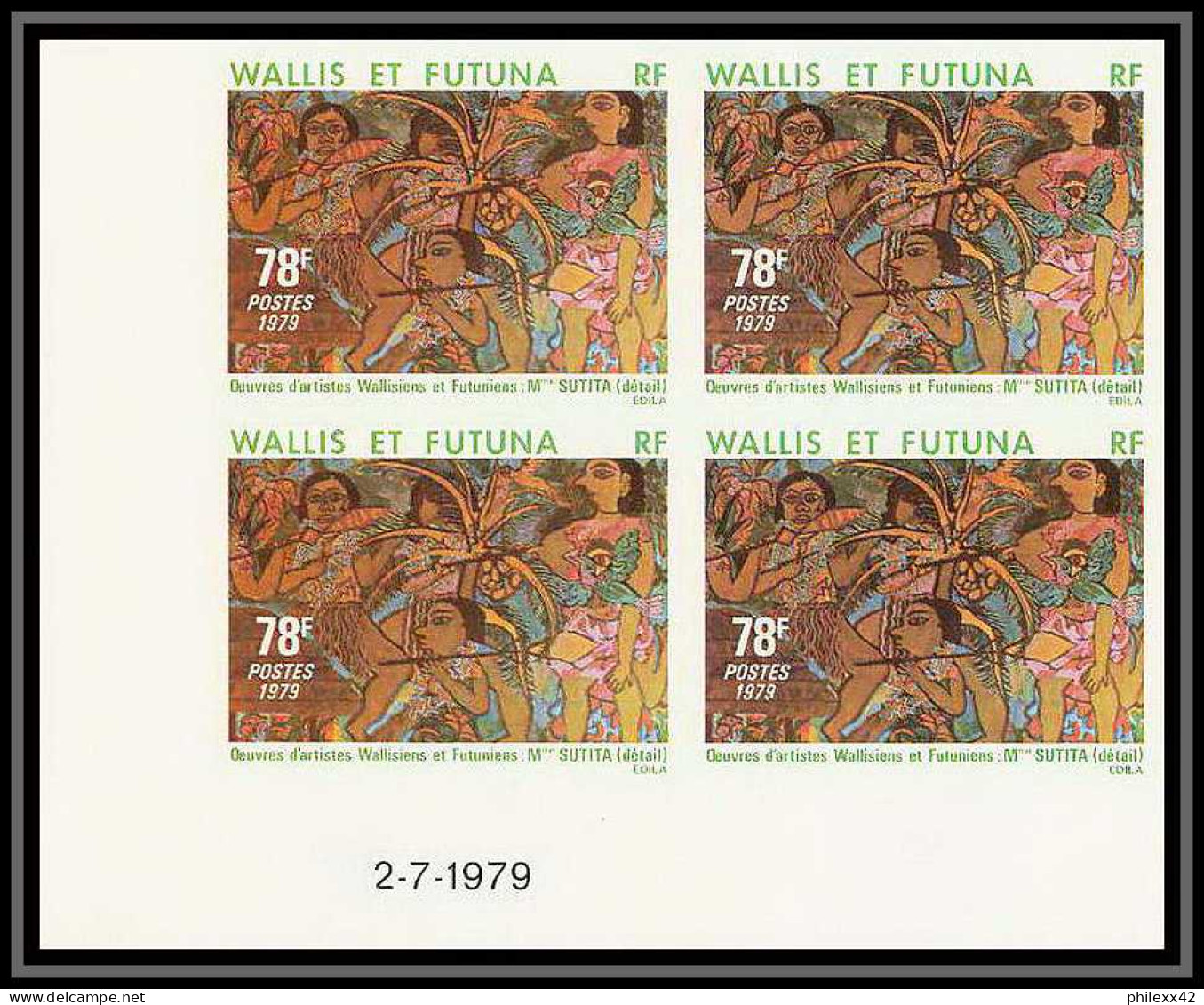 90860 Wallis Et Futuna Futuna N°245/247 Sutita Pilioko Tableau Painting Bloc 4 Coin Daté Non Dentelé Imperf ** MNH - Non Dentelés, épreuves & Variétés