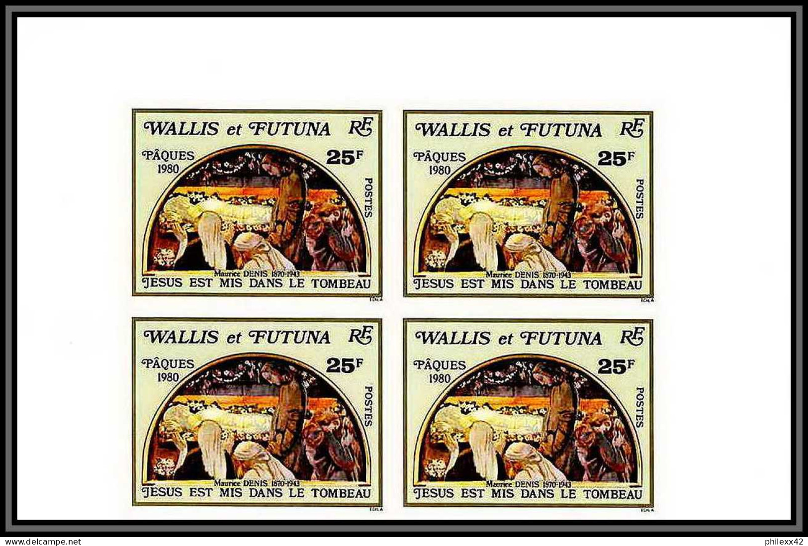 90863 Wallis Et Futuna N° 258 Paques 1980 Jesus Mis Dans Le Tombeau Easter Bloc 4 Non Dentelé Imperf ** MNH  - Pasqua