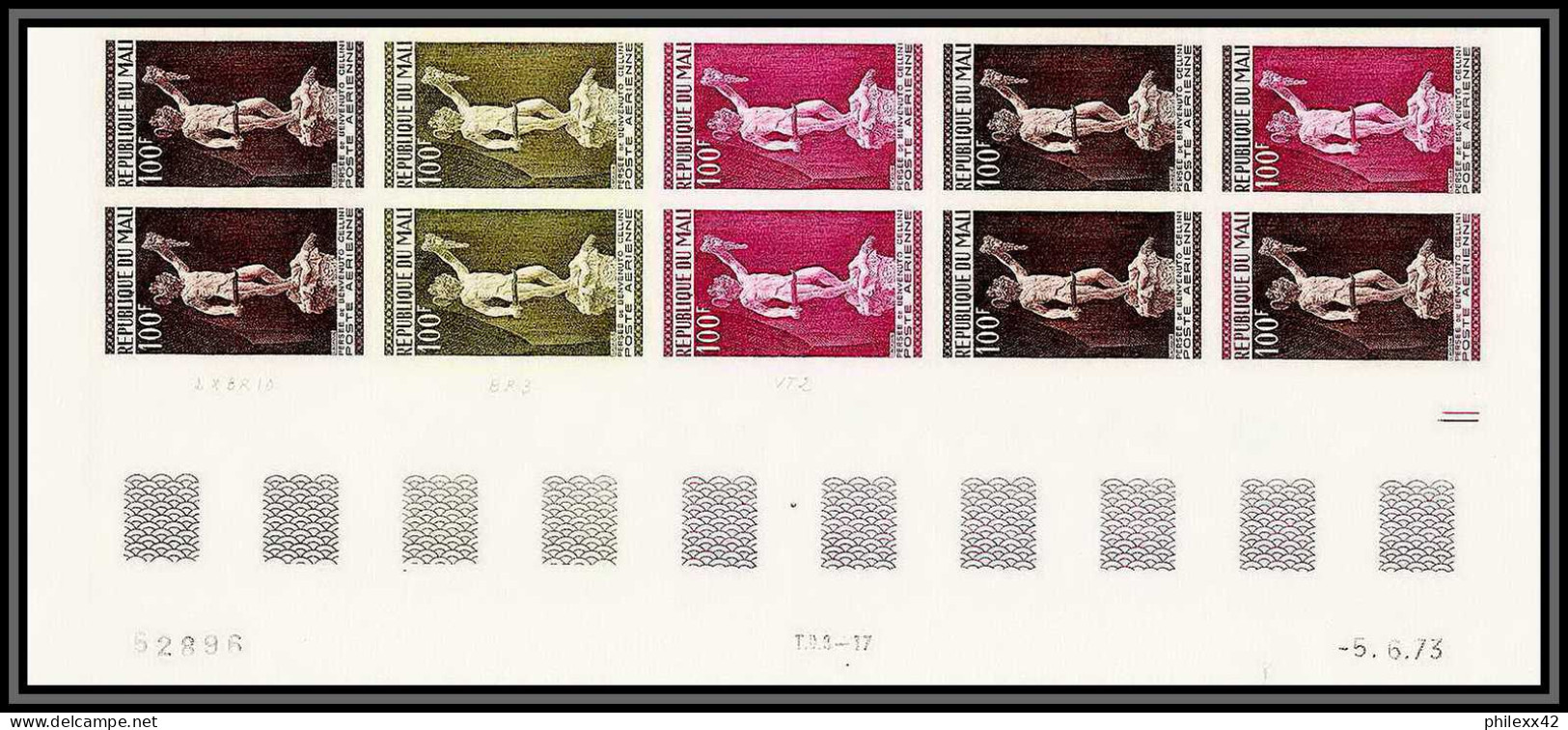 90916d Mali PA N° 191 Persée Cellini Mythologie Mythology Sculpture Essai Proof Non Dentelé Imperf** MNH Bloc 10 Strip - Mythologie