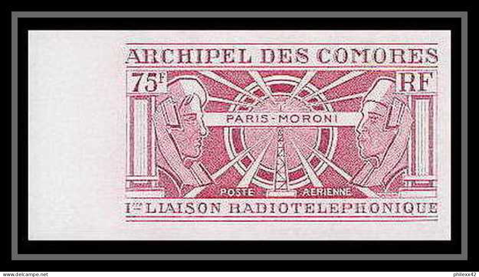 91602a Comores N° 43 1ère Liaison Radiotelephonique Moroni-Paris Lot De 5 Essai Proof Non Dentelé Imperf ** MNH Telecom - Airmail