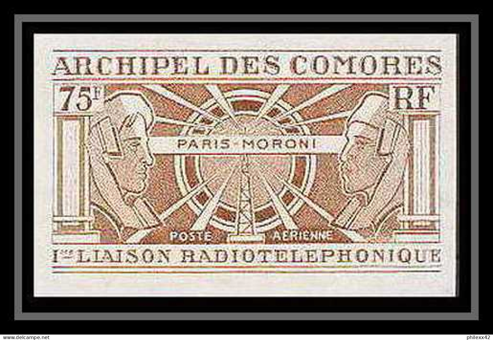 91602a Comores N° 43 1ère Liaison Radiotelephonique Moroni-Paris Lot De 5 Essai Proof Non Dentelé Imperf ** MNH Telecom - Poste Aérienne