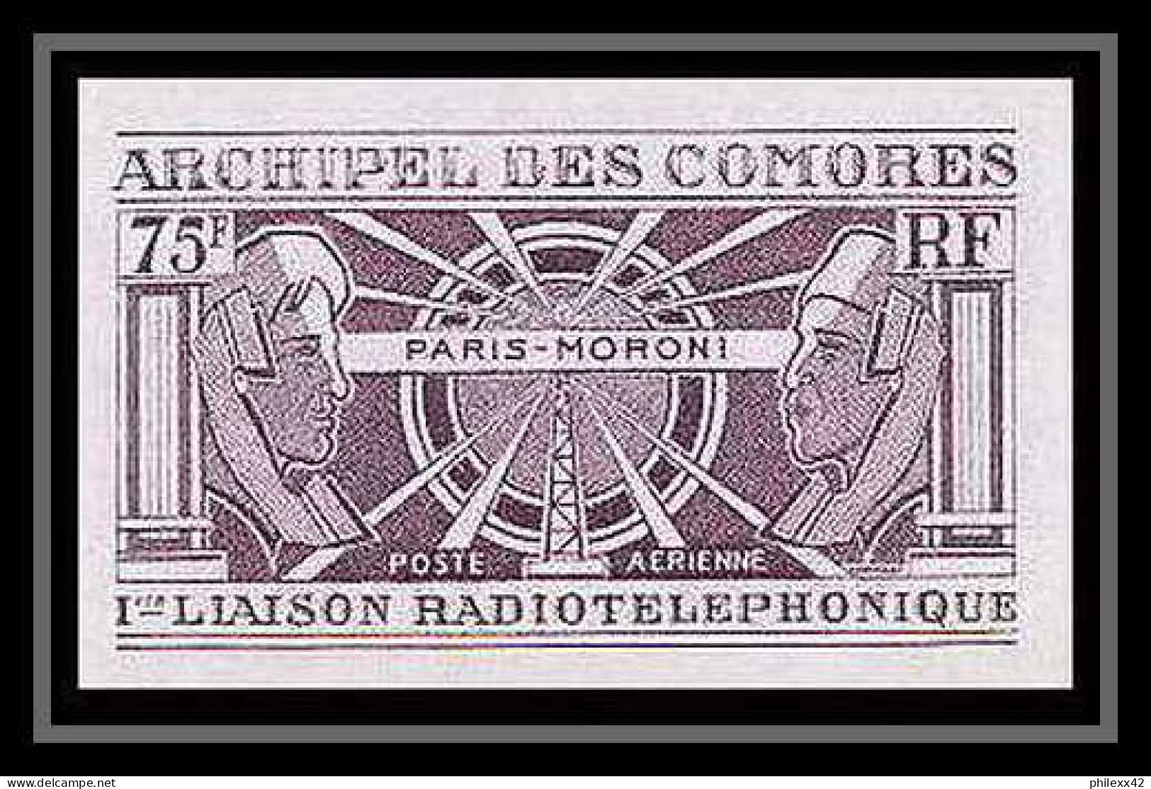 91602a Comores N° 43 1ère Liaison Radiotelephonique Moroni-Paris Lot De 5 Essai Proof Non Dentelé Imperf ** MNH Telecom - Airmail