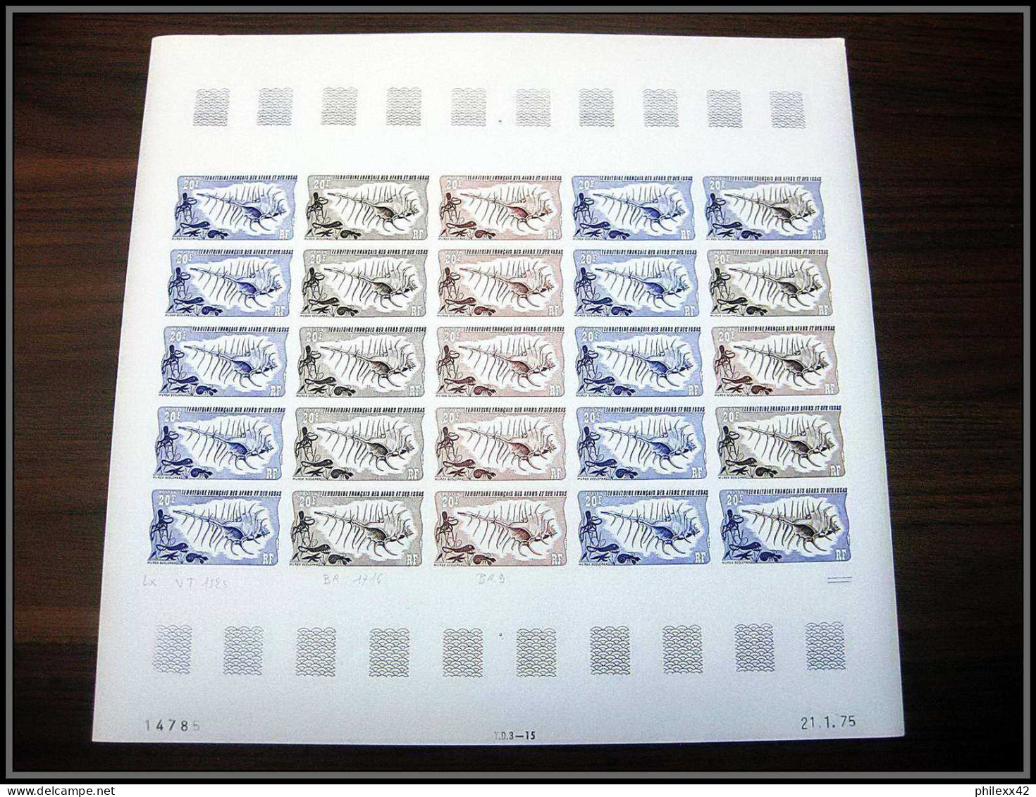 91176 Afars et Issas 1975 coquillage shell 625 timbres feuilles complète (sheets) Essai proof Non dentelé imperf