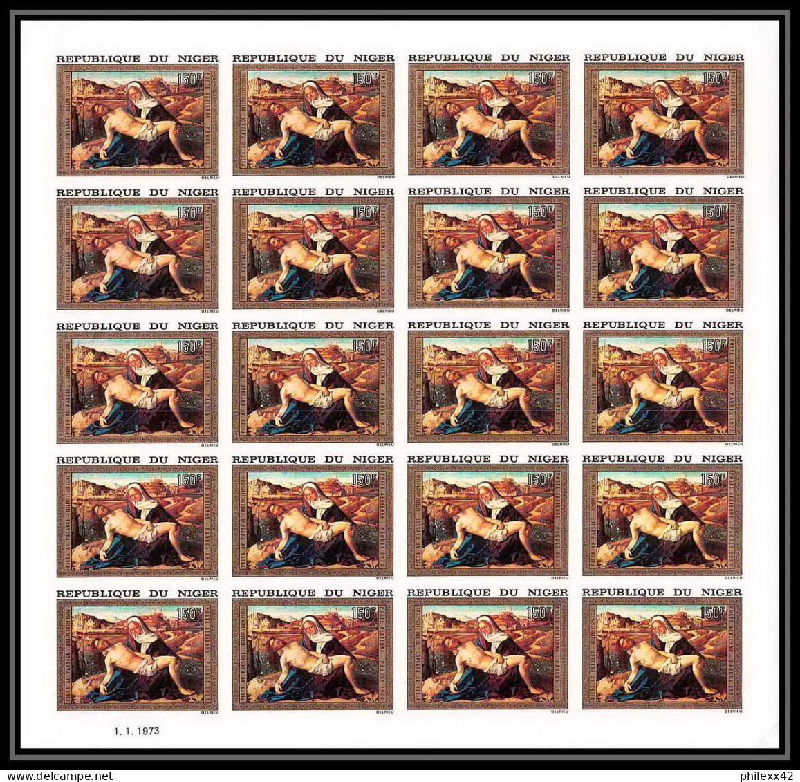 91736 Niger PA N° 210 à 212 Pâques (easter) Tableau Christ Painting Bellini Non Dentelé Imperf ** MNH Feuille Sheet - Easter