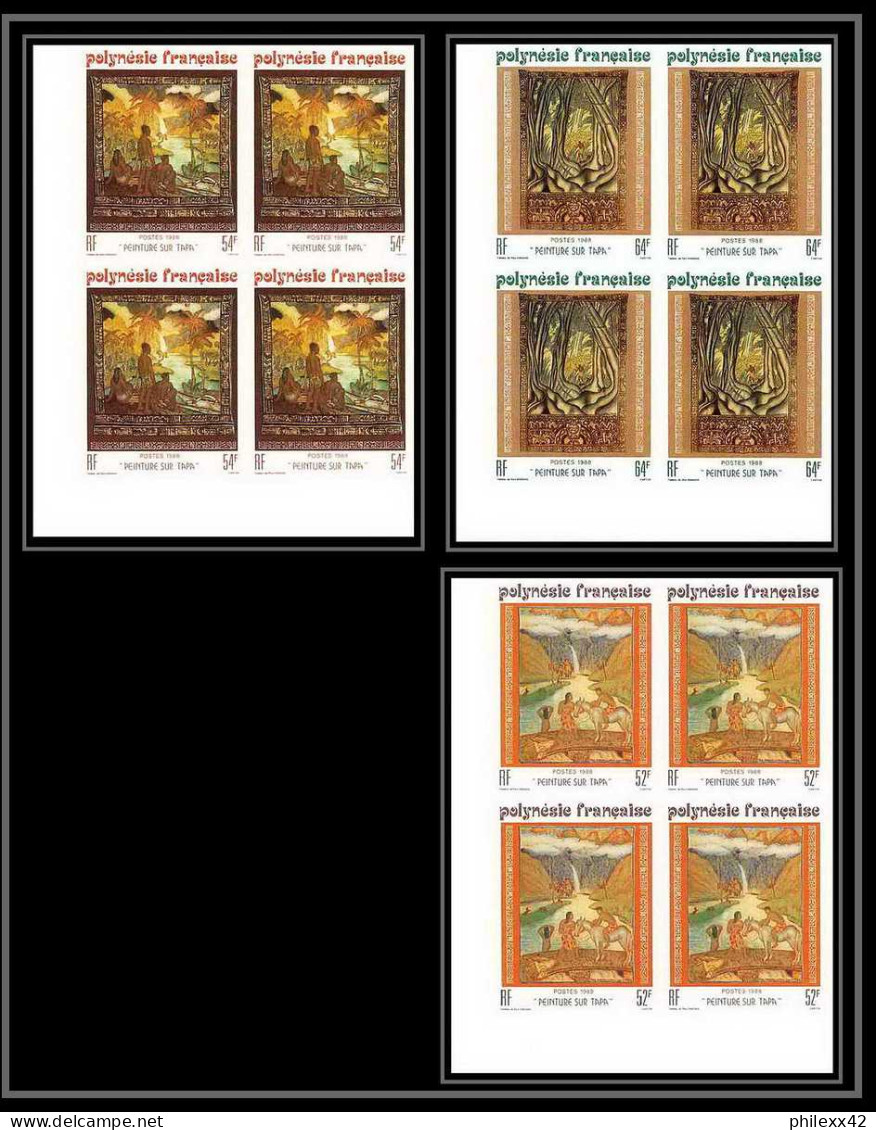 91748b Polynesie N° 303/305 Tableau Tableaux Painting Tapa 1988 Non Dentelé Imperf ** MNH Bloc 4 - Non Dentelés, épreuves & Variétés