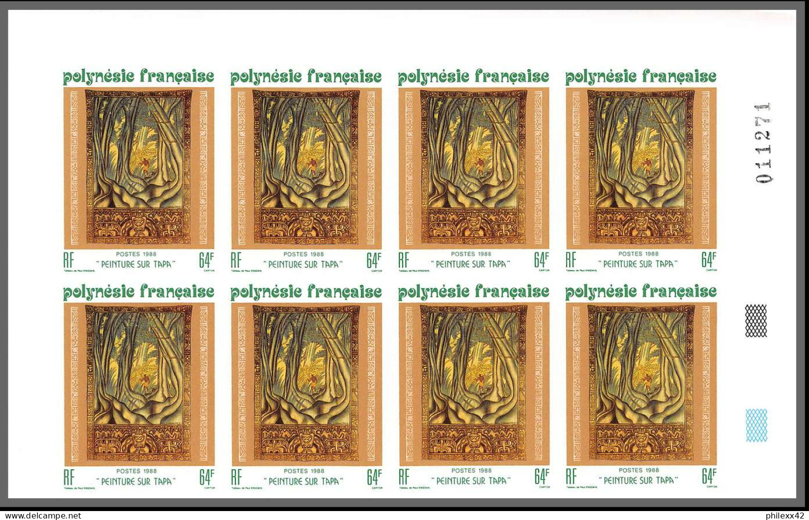 91748a Polynesie N° 303/305 Tableau Tableaux Painting Tapa 1988 Non Dentelé Imperf ** MNH Bloc 10 - Geschnittene, Druckproben Und Abarten