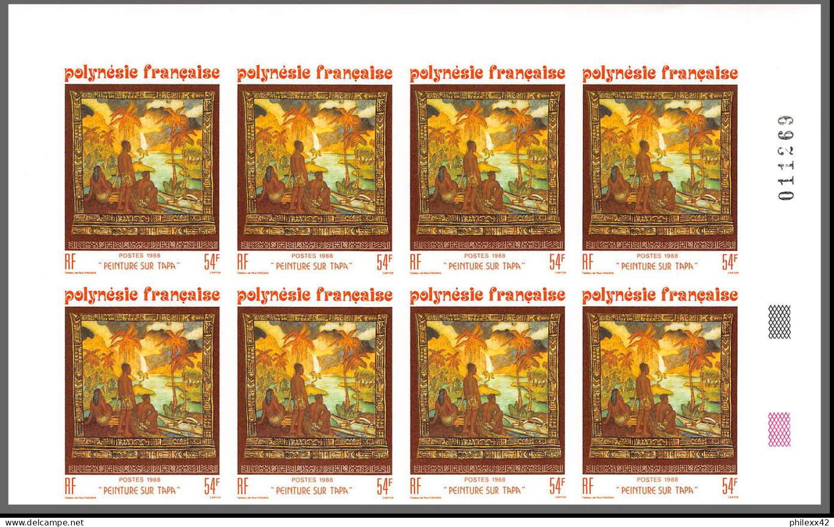 91748a Polynesie N° 303/305 Tableau Tableaux Painting Tapa 1988 Non Dentelé Imperf ** MNH Bloc 10 - Non Dentelés, épreuves & Variétés