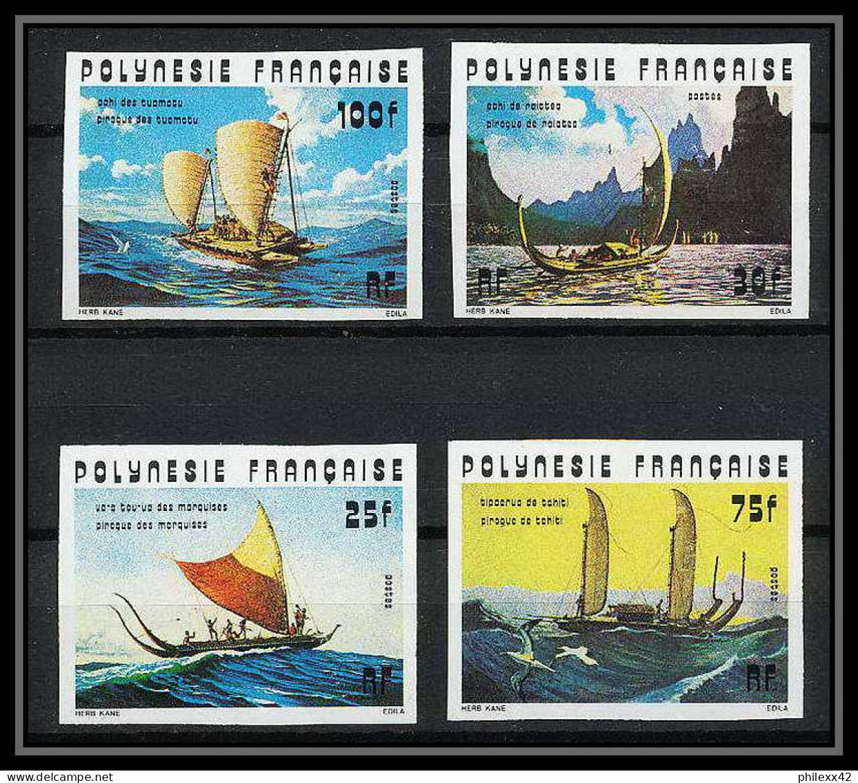 91749b Polynesie N° 111 114 Pirogues Voiliers Bateau Ship Canoe Non Dentelé Imperf ** MNH  - Geschnittene, Druckproben Und Abarten