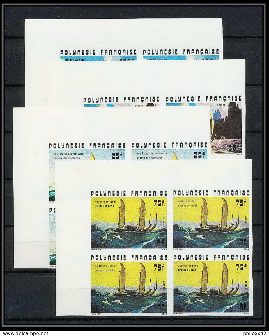 91749 Polynesie N° 111 114 Pirogues Voiliers Bateau Ship Canoe Non Dentelé Imperf ** MNH Bloc 4 Cote 200 Euros - Imperforates, Proofs & Errors