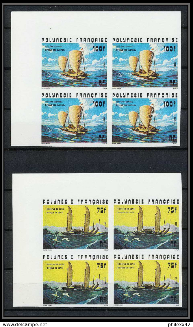 91749 Polynesie N° 111 114 Pirogues Voiliers Bateau Ship Canoe Non Dentelé Imperf ** MNH Bloc 4 Cote 200 Euros - Geschnittene, Druckproben Und Abarten