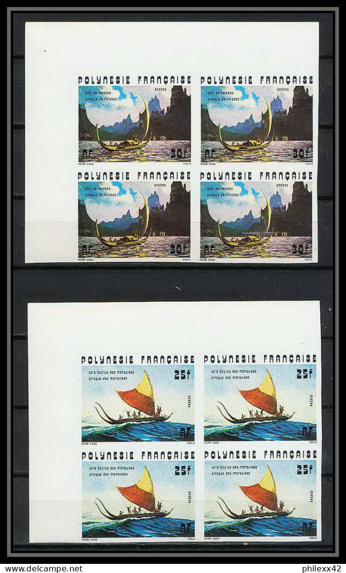 91749 Polynesie N° 111 114 Pirogues Voiliers Bateau Ship Canoe Non Dentelé Imperf ** MNH Bloc 4 Cote 200 Euros - Sin Dentar, Pruebas De Impresión Y Variedades