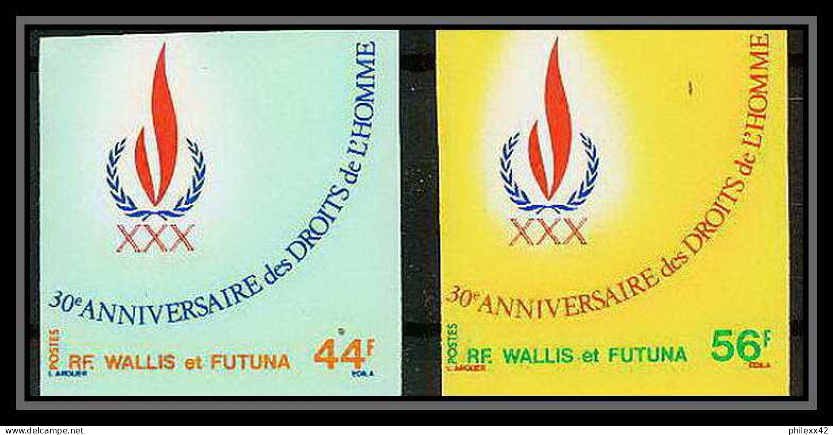91753b Wallis Et Futuna 224 225 Onu Uno United Nations Droits De L'Homme Human Rights Non Dentelé Imperf ** MNH - Non Dentelés, épreuves & Variétés