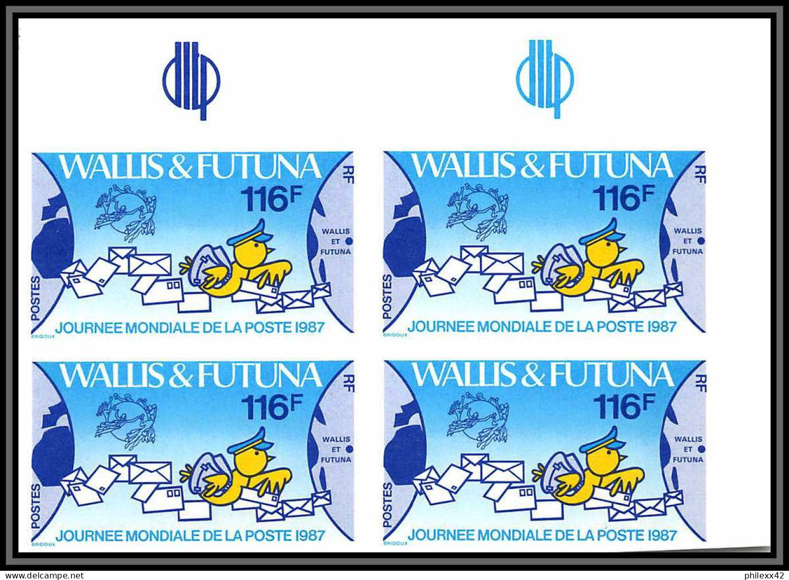 91759b Wallis Et Futuna N° 368 Upu Journée De La Poste Post 1987 Non Dentelé Imperf ** MNH Coin Daté - Geschnittene, Druckproben Und Abarten