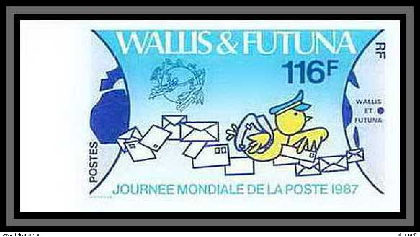 91759d Wallis Et Futuna N° 368 Upu Journée De La Poste Post 1987 Non Dentelé Imperf ** MNH  - Geschnittene, Druckproben Und Abarten